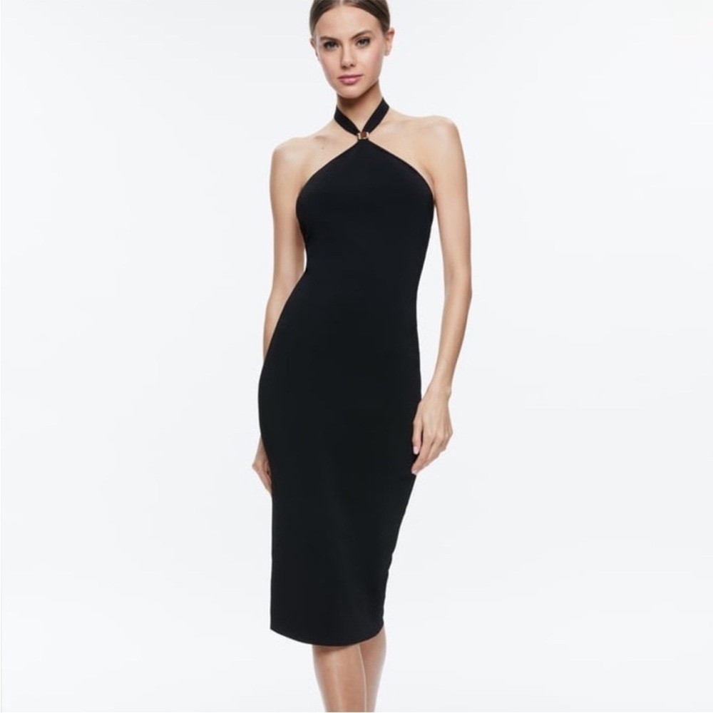 Alice + Olivia Noe Halter Ribbed Black Midi Dress NWOT
